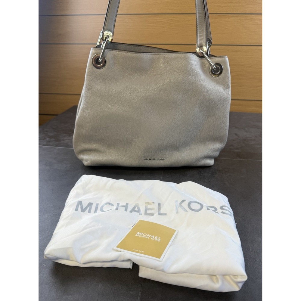 Michael Kors Grey Pebbled Leather Silver Hardware Shoulder Tote Bag-VERY CLEAN